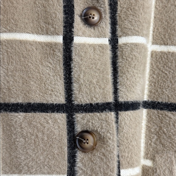 Plaid Teddy Coat Cyrus NYC Anthropologie Windowpane Fuzzy Coat M - Picture 4 of 6